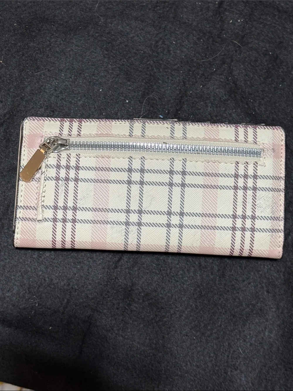 Plaid Pattern Trifold Wallet - Pink and Cream